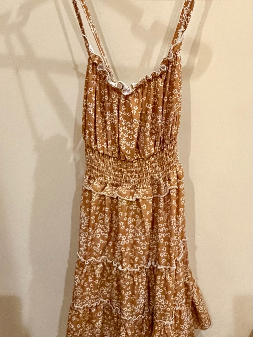 Source Unknown Brown Floral Sundress with White Trim